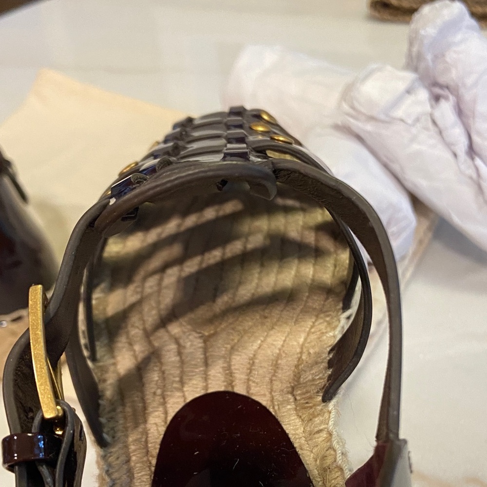 Tory Burch Black Patent Espadrille Sandals - Picture 7 of 10